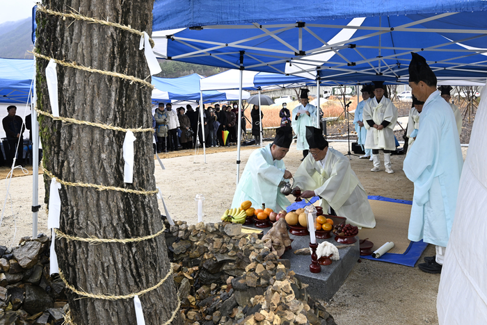정월대보름을 하루 앞둔 2일 오후 대구 수성구 욱수동에 있는 이팝나무 앞에서 김대권 수성구청장과 시민들이 지역의 안녕과 풍요를 기원하는 욱수 동제를 엄숙하게 봉행하고 있다. 수령이 150여 년인 보호수 이팝나무는 옛부터 정월대보름을 앞두고 욱수동 주민들이 안녕과 번영을 기원하며 치성을 드렸던 나무다.
이윤호기자 yoonhohi@yeongnam.com