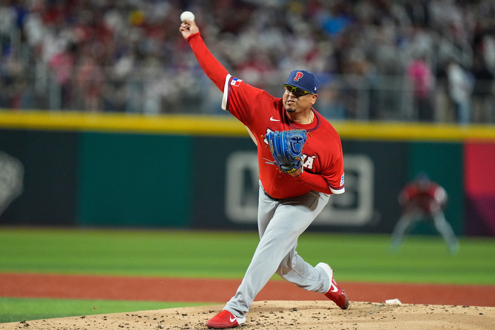 삼성 라이온즈 소속의 파나마 투수 아리엘 후라도가 지난 8일(한국시각) 푸에르토리코 산후안에서 열린 월드베이스볼클래식(WBC) 푸에르토리코와의 경기 1회에 투구하고 있다. AP 연합뉴스