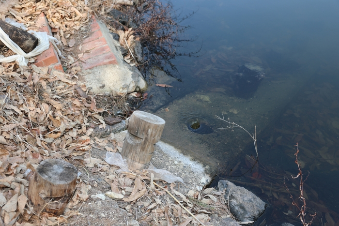 못종을 뽑으면 저수지의 물이 수통을 거쳐 못도감의 지시에 따라 농경지나 아래 저수지로 흘러 들어간다. 수자원이 귀한 이 마을에서는 한 방울의 물도 허투루 낭비하는 일이 없다. 사진은 못종을 뽑은 금성면 운곡지 수통 모습. 마창훈 기자