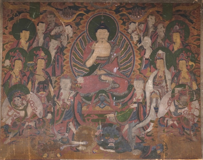 각화사 소장 금봉암 아미타불회도. 아미타여래와 권속을 장엄하게 표현한 불화로 조선 후기 불교회화의 특징을 보여주는 작품이다. <봉화군 제공>