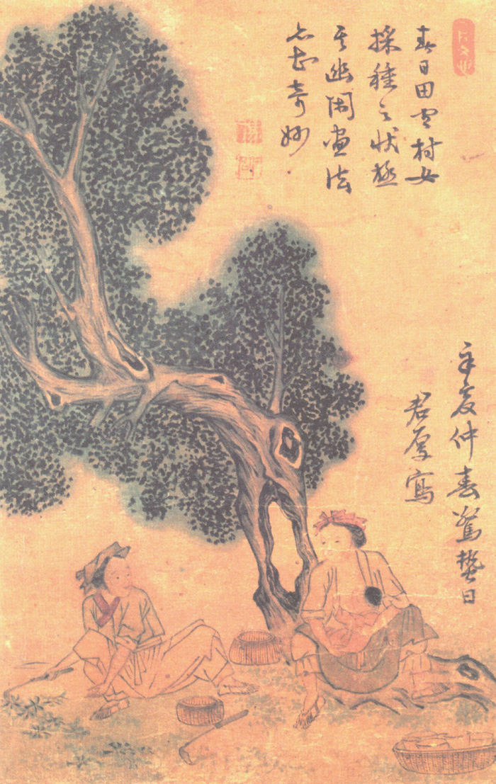 마군후, 촌녀채종, 종이에 엷은 색, 24.7×14.6㎝,  간송미술관 소장