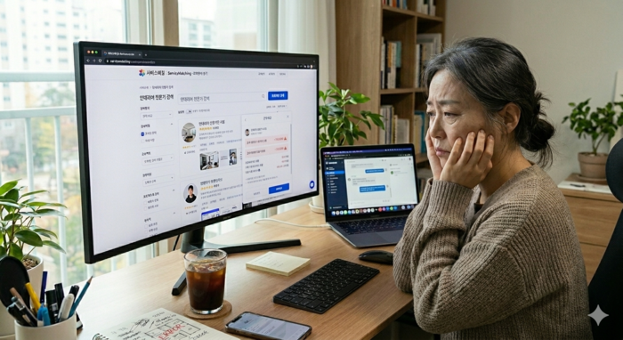 용역 중개 플랫폼을 통해 인테리어 전문가를 찾고 있는 시민. <이미지=생성형 AI>