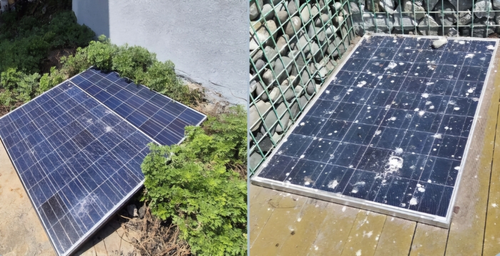 태양광 폐패널이 독도경비대 주변에 방치돼 있다. 홍준기 기자