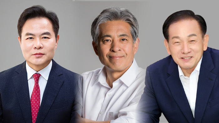 왼쪽부터 김학홍, 엄원식, 신현국 문경시장 예비후보.