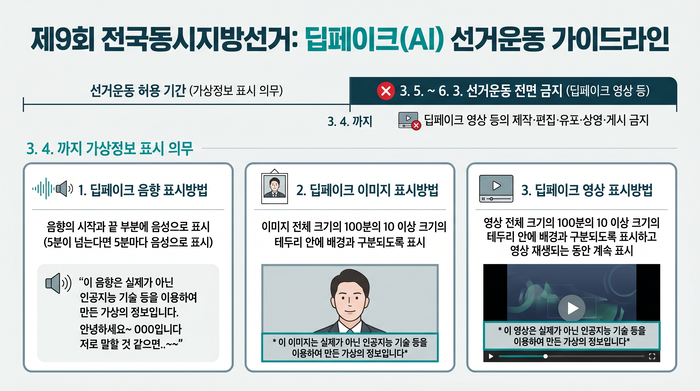 중앙선거관리위원회에서 밝힌 딥페이크(AI) 선거운동 가이드라인.<인포그래픽=생성형AI>