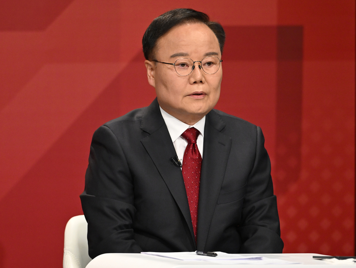 지난달 31일 오후 대구 수성구 TBC에서 열린 국민의힘 경북도지사 경선 1차 비전토론회에서 김재원 후보가 발언하고 있다. 연합뉴스