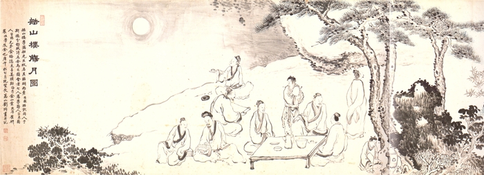 유숙, 조산루상월도(부분), 종이에 엷은 색, 52.5×185.2㎝, 간송미술관 소장