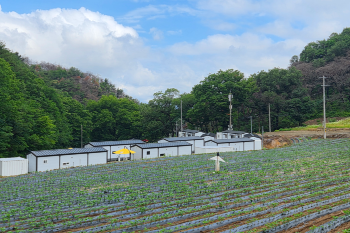산불로 마을 전체가 불에 탄 내관리, 지금은 복구를 위해 마을 정비사업이 진행되면서 임시주택이 모여 있다. <정운홍 기자>