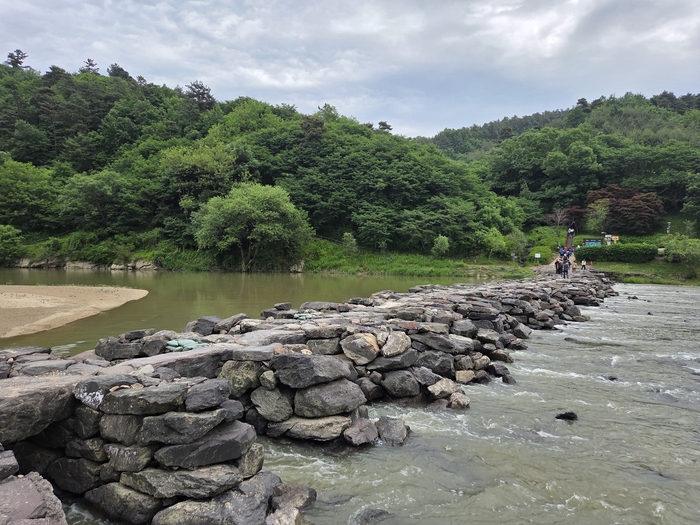진천의 명소 농다리. 고려 초 권신과 임장군이 축조했다. 천년이 넘는 우리나라에서 가장 긴 돌다리다.