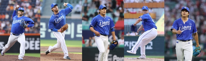삼성 라이온즈의 2026 정규시즌 후반기 5선발 자원으로 꼽히는(왼쪽부터) 후라도, 오러클린, 원태인, 최원태, 양창섭.<삼성 라이온즈 제공>