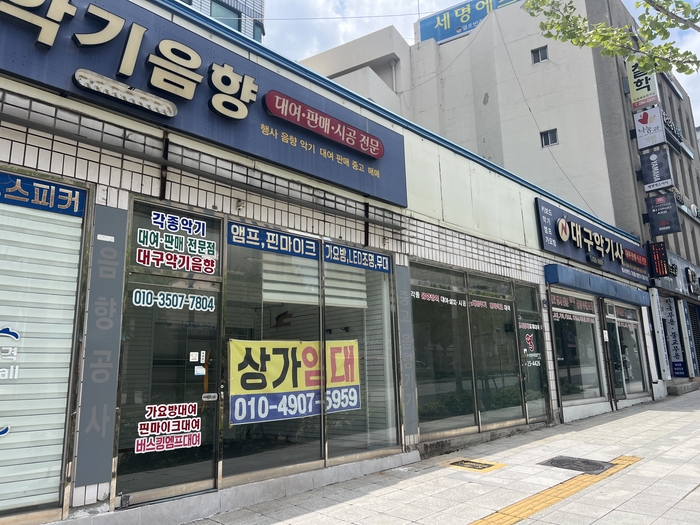 대구 중구 남산동 악기거리 모습. 거리 곳곳에 공실로 남겨진 악기 매장들이 있다. 홍예원 수습기자 llo1o@yeongnam.com