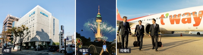 다음달부터 주가 1천원 미만 동전주 퇴출 제도가 시행된다. 왼쪽부터 주식병합·감자로 대응에 나선 서한, 이월드, 트리니티항공(옛 티웨이항공). 각 사 제공.