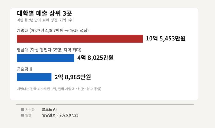 대구경북권 대학 학생 창업 기업 매출.<인포그래픽=클로드 AI>
