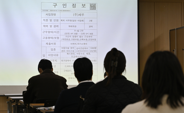 지난 3월11일 대구 수성구 대구고용복지플러스센터에서 열린 청년이음데이 면접 행사에서 구직자들이 면접을 준비하고 있다. 면접에 참여한 구직자는 국민취업지원제도와 구직자도약패키지 등 취업지원 사업에 상담 후 참여할 수 있다. 이윤호기자