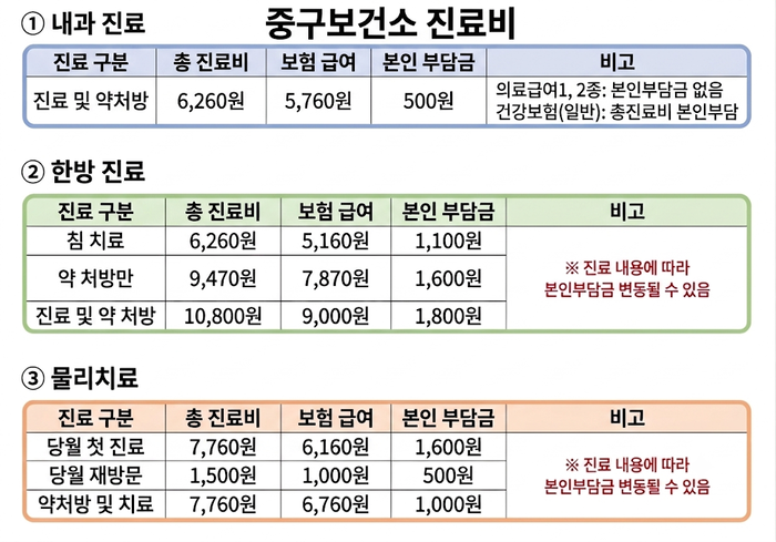 중구보건소 진료비. 중구청 자료 토대로 Gemini 생성