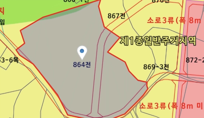 공항공사가 49억에 매입한 울릉군 울릉읍 사동리 864번지에 계획된 군 계획도로. 토지이음