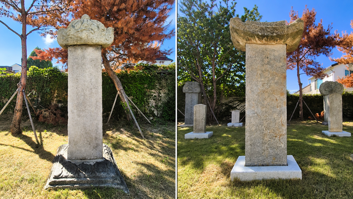 경주읍성 비석군 가운데 1587년 세워진 이부윤선정비와 1903년 세워진 진위대 육군참령 구연하 송덕비. 두 비석의 건립 시기는 300년 넘게 차이 나지만 현재는 같은 공간에 나란히 자리하고 있다. 장성재기자