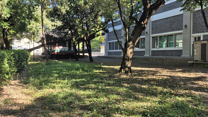 경주 황성공원 호림정 뒤편의 옛 비석군 자리. 경주 곳곳에서 모인 비석들이 한때 이 그늘진 공간에 서 있었지만 29기가 경주읍성으로 옮겨진 뒤 현재는 빈터로 남아 있다. 장성재기자