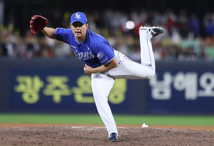 6일 광주 KIA챔피언스필드에서 열린 삼성과 KIA 경기 9회말 등판한 배찬승이 투구하고 있다. 배찬승은 이날 자신의 데뷔 첫 세이브를 기록했다. 삼성 라이온즈 제공