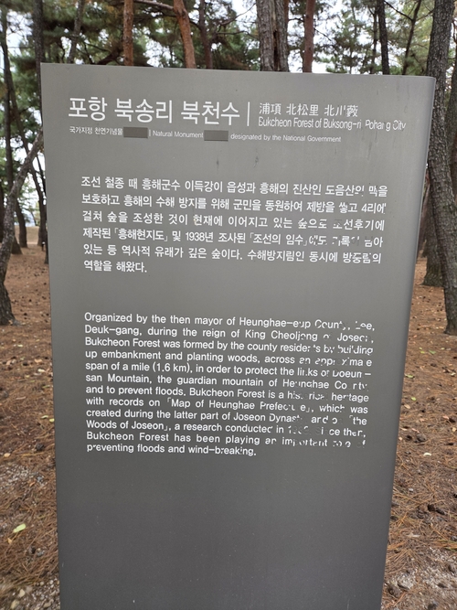 북천수 안내판. 일부는 내용이 사실과 다르고 글씨가 지워진 곳도 있어 보완이 필요하다. 전준혁 기자