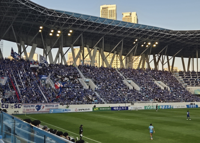 31일 오후 대구iM뱅크파크에서 열띤 응원을 하고 있는 수원 삼성 팬들. 노진실 기자