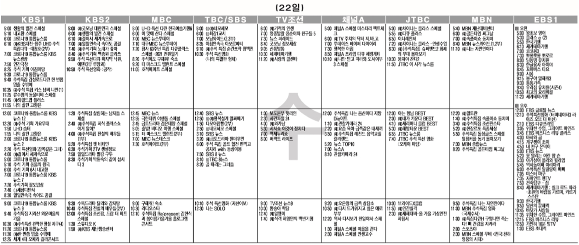 TV방송편성표 221009 일 - a2 Tv방송편성표 221009 일 - A2