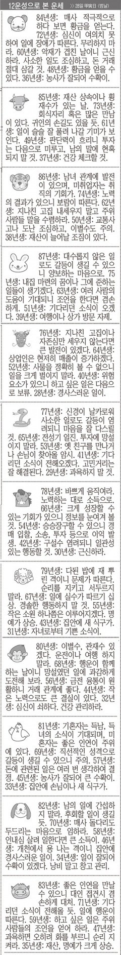 [12운성으로 본 오늘의 운세] 28일 甲寅日 (범날) (오늘의 띠별 운세) (생년월일운세)