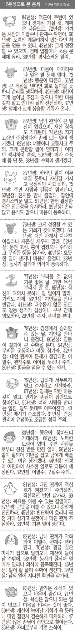 [12운성으로 본 오늘의 운세] 30일 丙辰日 (용날) (오늘의 띠별 운세) (생년월일 운세)