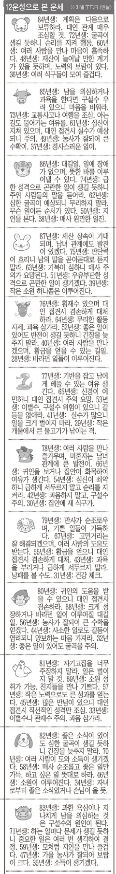 [12운성으로 본 오늘의 운세] 31일 丁巳日 (뱀날) (오늘의 띠별 운세) (생년월일운세)