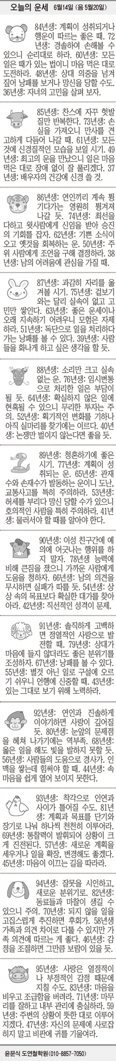 [오늘의 운세] 6월14일 (음 5월20일) (오늘의 띠별 운세) (생년월일 운세)
