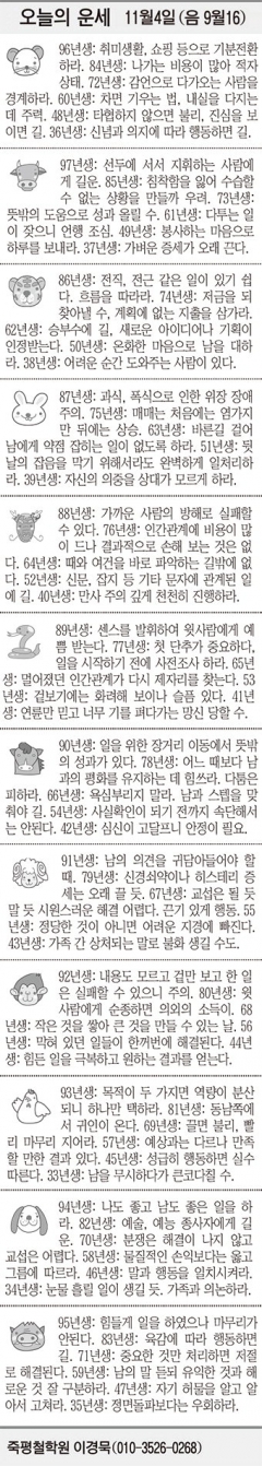 [오늘의 운세] 11월4일 (음 9월16일) (오늘의 띠별 운세) (생년월일 운세)