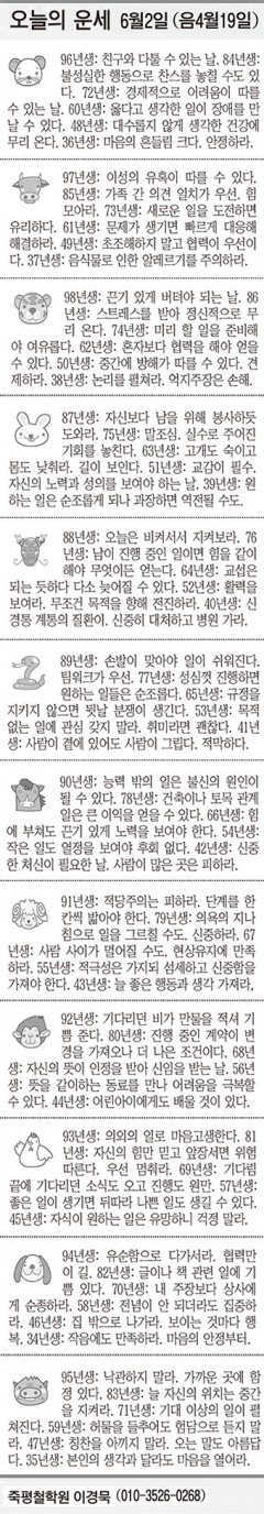 [오늘의 운세] 6월2일 (음4월19일) (오늘의 띠별 운세) (생년월일운세)