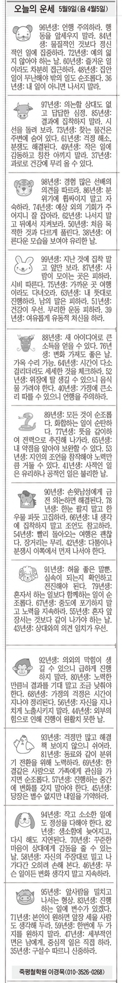 [오늘의 운세] 5월9일(음 4월5일) (오늘의 띠별 운세) (생년월일운세)