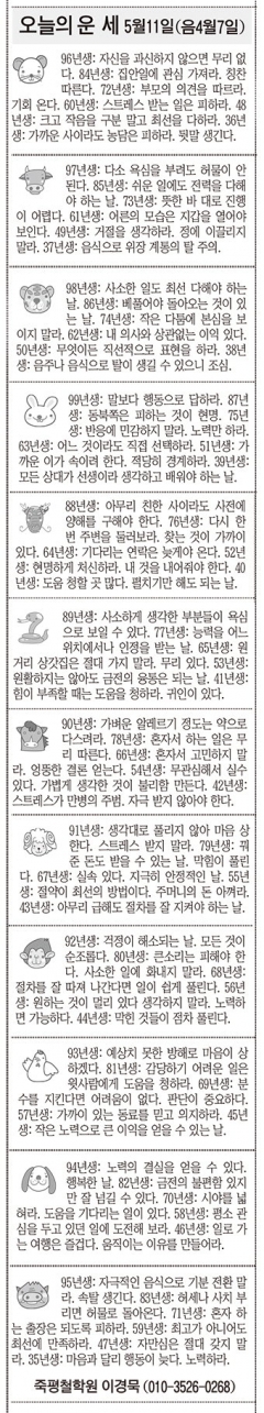 [오늘의 운세] 5월11일 (음4월7일) (오늘의 띠별 운세) (생년월일운세)