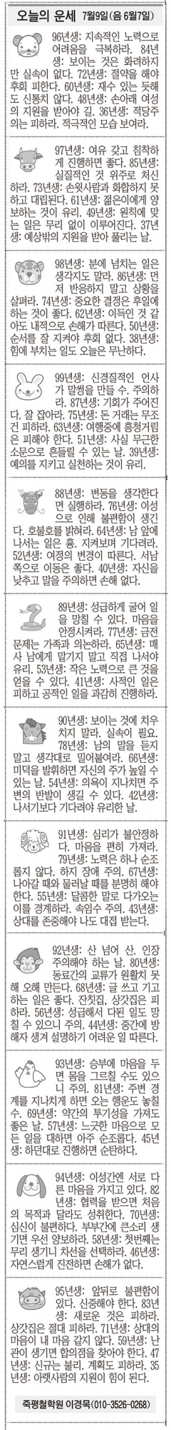 [오늘의 운세] 7월9일(음 6월7일) (오늘의 띠별 운세) (생년월일운세)