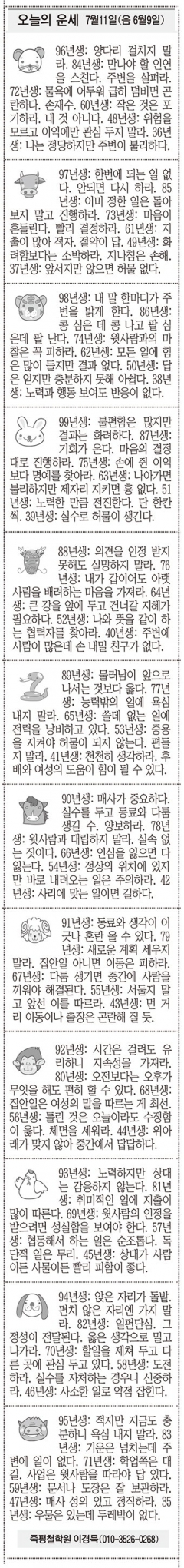 [오늘의 운세] 7월11일(음 6월9일) (오늘의 띠별 운세) (생년월일운세)