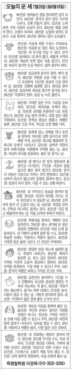 [오늘의 운세] 7월20일(음6월18일) (오늘의 띠별 운세) (생년월일운세)