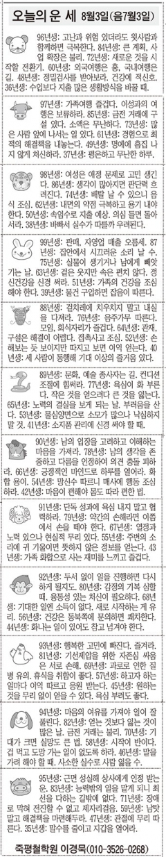 [오늘의 운세] 8월3일(음 7월3일) (오늘의 띠별 운세) (생년월일운세)