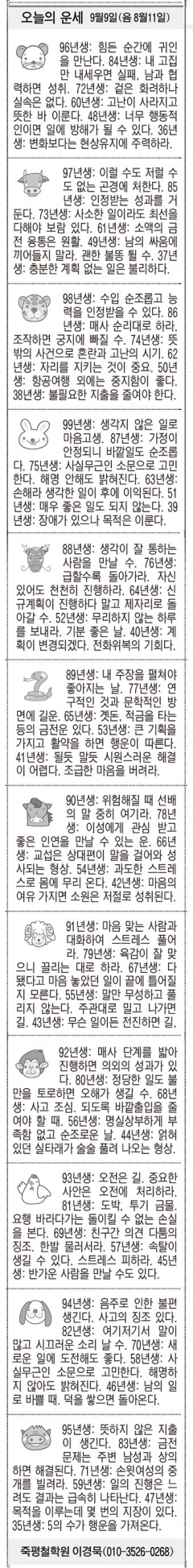 [오늘의 운세] 9월9일(음 8월11일) (오늘의 띠별 운세) (생년월일운세)