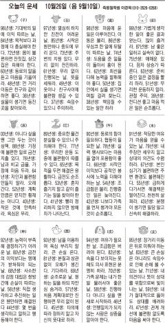 [오늘의 운세] 10월26일 (음 9월10일) (오늘의 띠별 운세) (생년월일운세)
