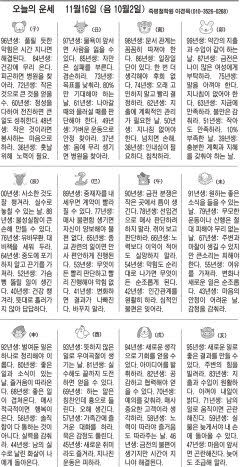 [오늘의 운세] 11월16일 (음 10월2일) (오늘의 띠별 운세) (생년월일운세)