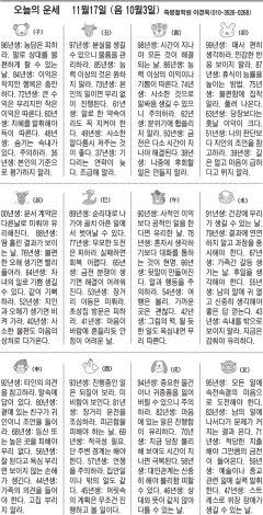 [오늘의 운세] 11월17일 (음 10월3일) (오늘의 띠별 운세) (생년월일운세)