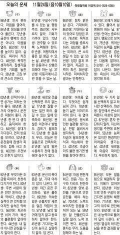 [오늘의 운세] 11월24일(음10월10일) (오늘의 띠별 운세) (생년월일운세)