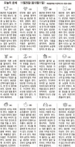 [오늘의 운세] 11월25일(음10월11일) (오늘의 띠별 운세) (생년월일운세)