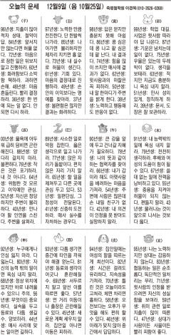 [오늘의 운세] 12월9일 (음 10월25일) (오늘의 띠별 운세) (생년월일운세)