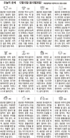 [오늘의 운세] 12월10일 (음10월26일) (오늘의 띠별 운세) (생년월일운세)