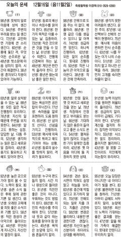 [오늘의 운세] 12월16일 (음11월2일) (오늘의 띠별 운세) (생년월일운세)