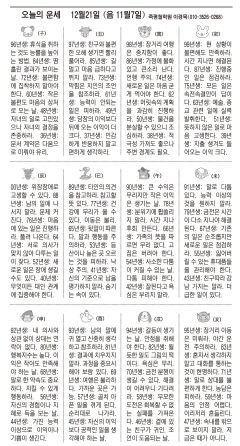 [오늘의 운세] 12월 21일 (음 11월7일) (오늘의 띠별 운세) (생년월일운세)