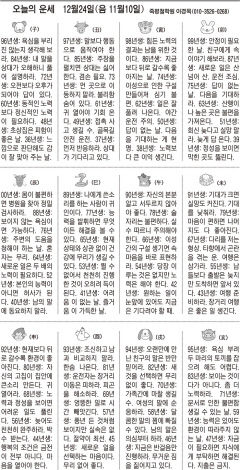 [오늘의 운세] 12월24일(음 11월10일) (오늘의 띠별 운세) (생년월일운세)