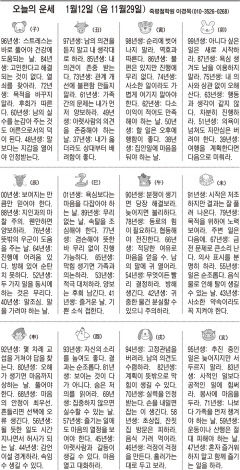 [오늘의 운세] 1월12일 (음 11월29일) (오늘의 띠별 운세) (생년월일운세)